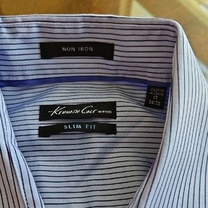 Kenneth Cole Slim Fit Light Purple Dress Shirt with Dark Blue Pinstripes